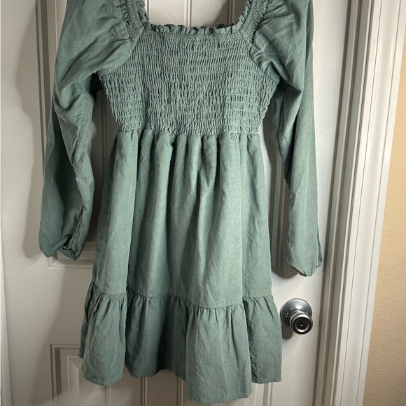 American Eagle Green Ruffle Dress with Balloon Sleeves and Elastic Waist Size Sm - Picture 6 of 6